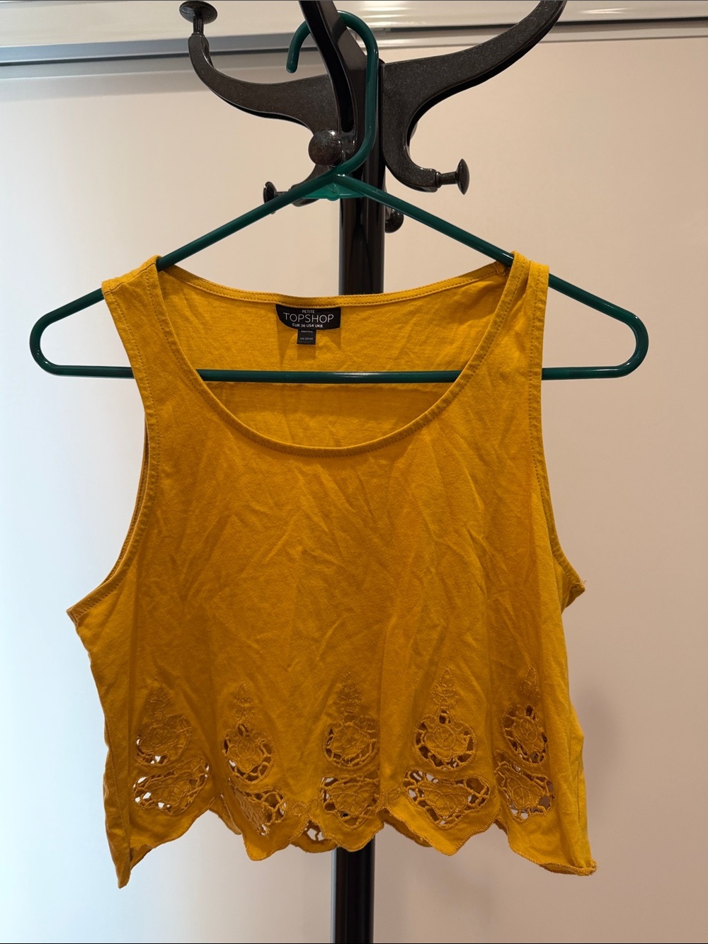 Topshop Mustard Cropped Scoop Neck Tank with Scalloped Cutwork Hem